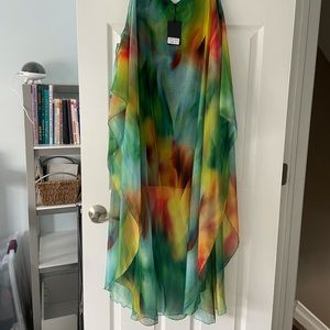 Radzoli airy black lined, colorful off shoulder dress. Size medium.